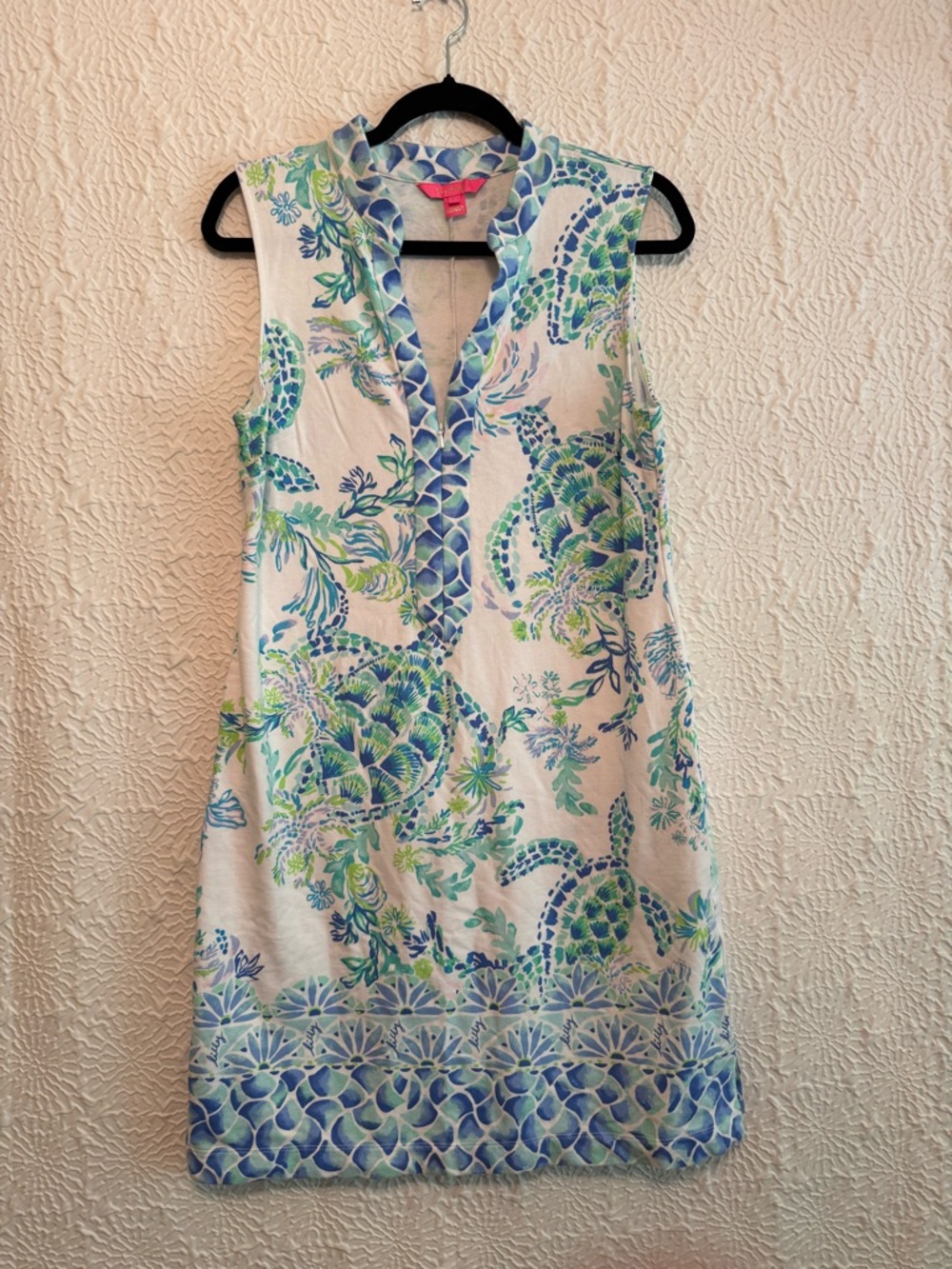 Lilly Pulitzer Blue & Mint Watercolor Sea turtle  Dress, L